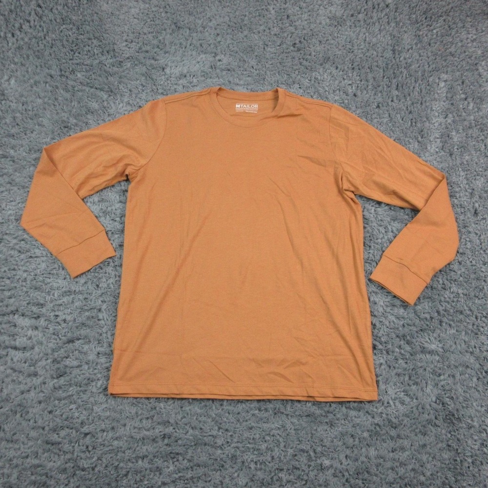 MTAILOR Shirt Mens Large Brown 100% Cotton Long Sleeve Crewneck Solid Tee NWOT